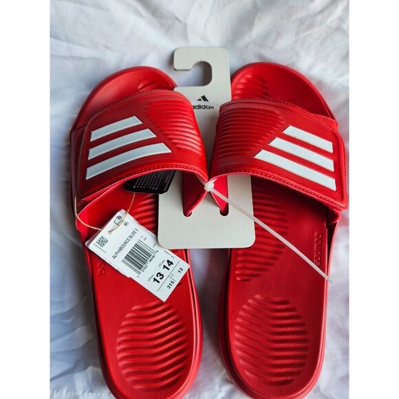 NWoB Adidas Alphabounce Slide 2.0 Sandals Slides Red White Stripes Men's 13 - Picture 1 of 7